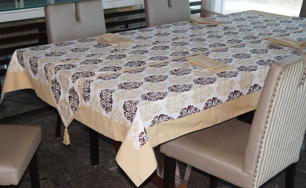 Lushomes dining table cover 4 seater Set, Earth Printed table cloth, home decor items (1 Table Cloth 60 x 60 inches + 1 Runner in Size 12x72 Inches + 4 Napkins in Size 17x17 Inches)