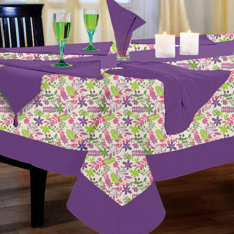 Lushomes dining table cover 6 seater set, Purple Rain Printed 6 Seater Table Linen Set, Home Decor Items (1 Table Cloth 60 x 90 inches + 1 Runner in Size 12x102 Inches+ 6 Napkins in Size 17x17 Inches)