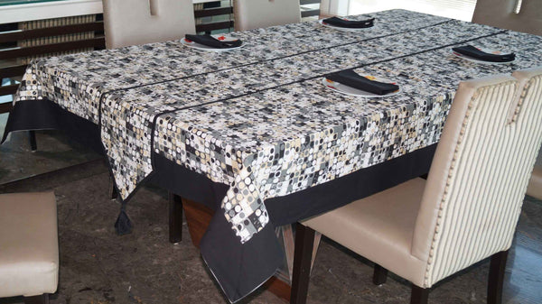 Lushomes dining table cover 6 seater set, Printed 6 Seater Table Linen Set, Home Decor Items (1 Table Cloth 60 x 90 inches + 1 Runner in Size 12x102 Inches+ 6 Napkins in Size 17x17 Inches)