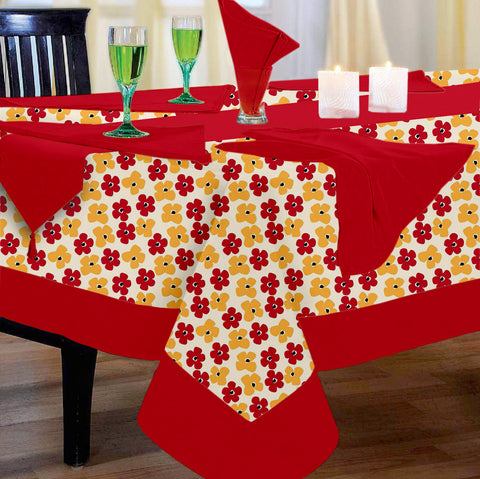 Lushomes dining table cover 6 seater set, Basic Printed 6 Seater Table Linen Set, Home Decor Items (1 Table Cloth 60 x 90 inches + 1 Runner in Size 12x102 Inches+ 6 Napkins in Size 17x17 Inches)