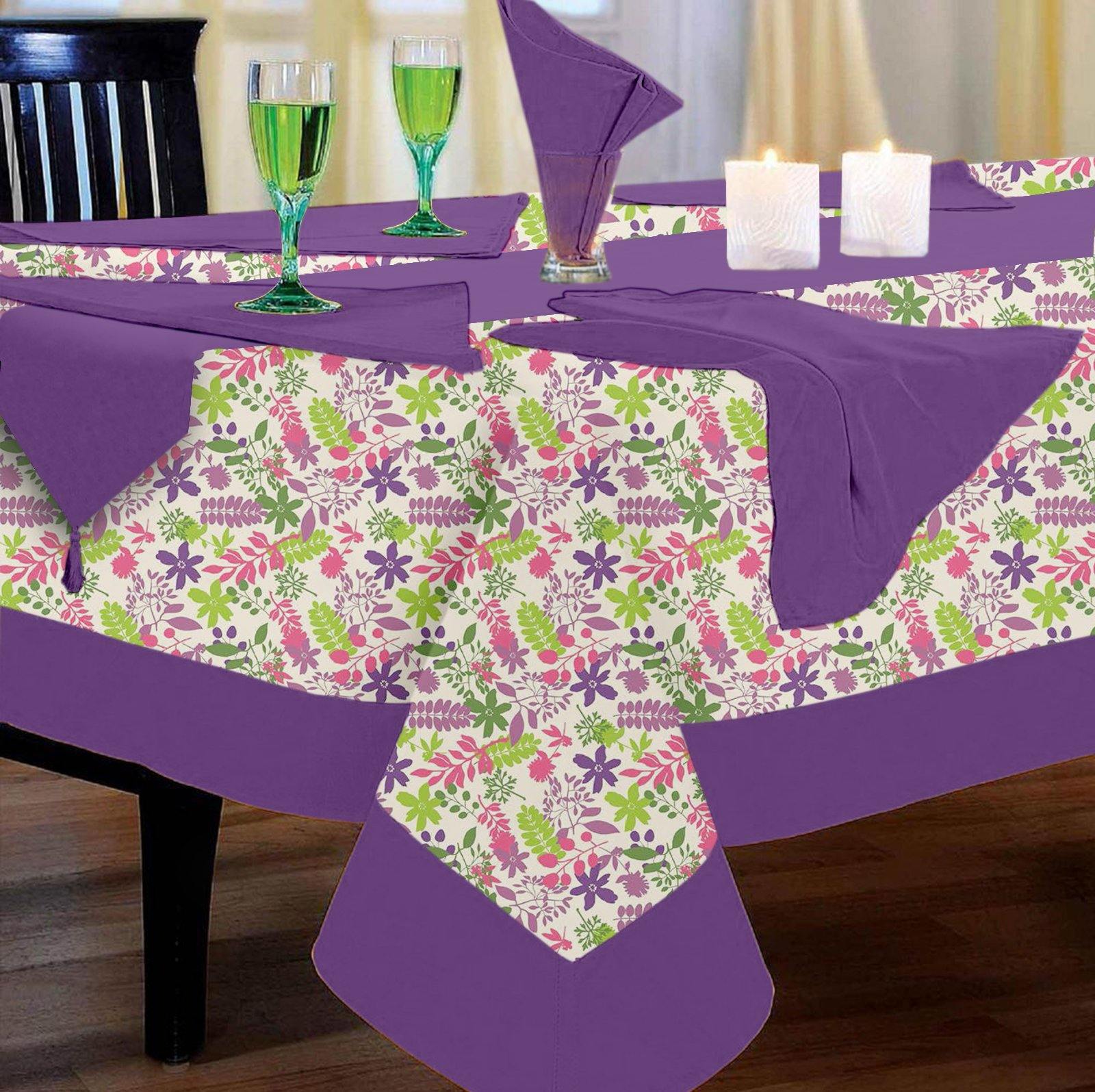 Lushomes Purple Rain Printed 6 Seater Small Table Linen Set - Lushomes