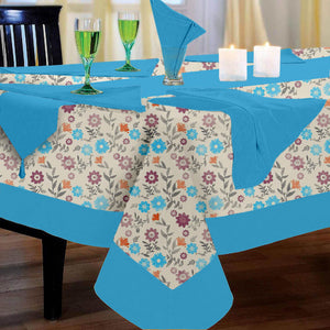 Lushomes dining table cover 6 seater set, Flower Printed 6 Seater Small Cotton Table Linen Set, Home Decor Items (1 Table Cloth 54 x 78 inches + 1 Runner in Size 12x90 Inches  + 6 Napkins in Size 17x17 Inches)