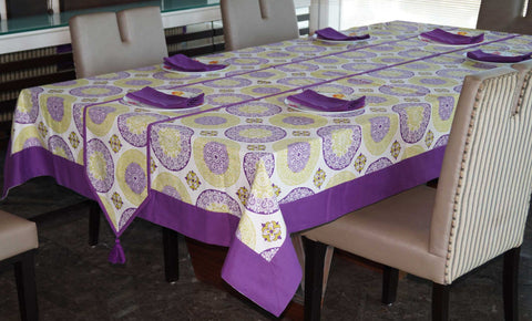 Lushomes dining table cover 6 seater set, Bold Printed 6 Seater Small Cotton Table Linen Set, Home Decor Items (1 Table Cloth 54 x 78 inches + 1 Runner in Size 12x90 Inches  + 6 Napkins in Size 17x17 Inches)