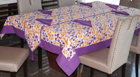 Lushomes dining table cover 6 seater set, Shadow Printed 6 Seater Small Cotton Table Linen Set, Home Decor Items (1 Table Cloth 54 x 78 inches + 1 Runner in Size 12x90 Inches  + 6 Napkins in Size 17x17 Inches)