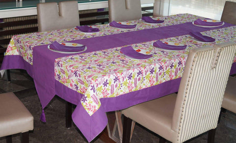 Lushomes Purple Rain Printed 8 Seater Table Linen Set - Lushomes