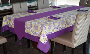 Lushomes dining table cover 8 seater set, Bold Printed 8 Seater Table Linen Set (1 Table Cloth 60 x 108 inches, 1 Runner in Size 12x120 Inches + 8 Napkins in Size 17x17 Inches)