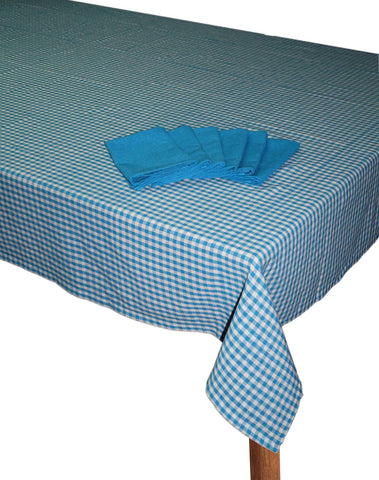 Lushomes  Turquoise Blue Cotton Checks Dining Table Covers with Table Napkins (6 Seater, 60‰۝ x 90‰۝) - Lushomes