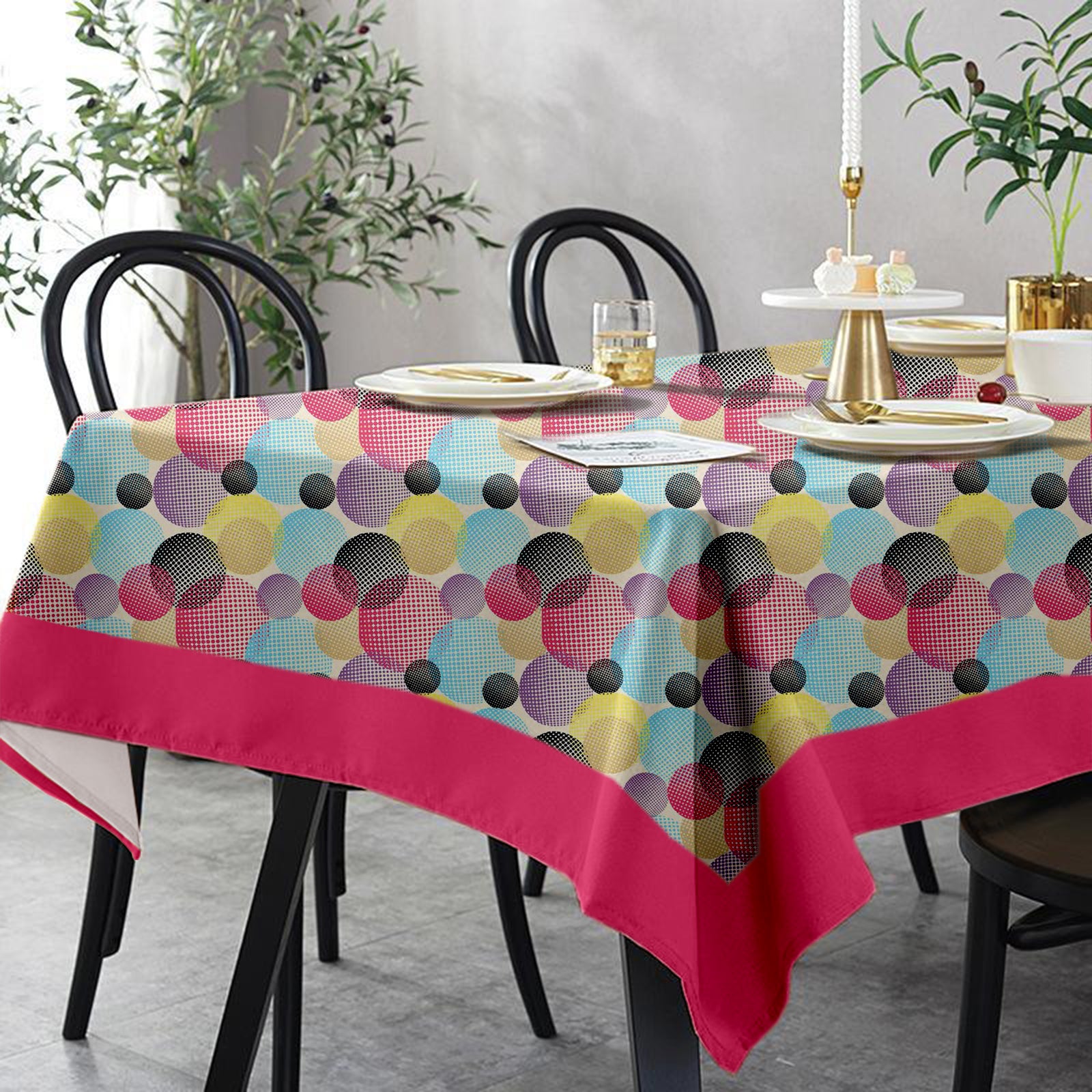 Lushomes 12 Seater Circles Printed Dining Table Cover Cloth Linen, table cloth, table cover, dinning table cover   (Size- 120 x 70 Inches, Single Pc )