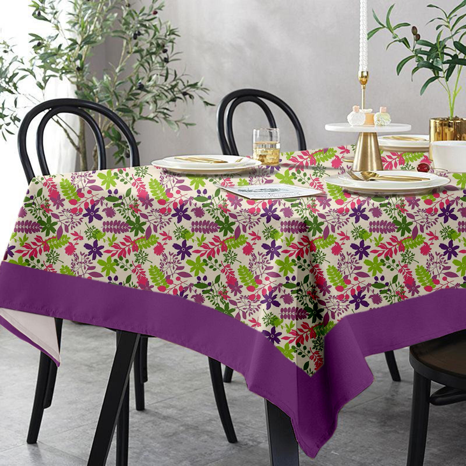 Lushomes 12 Seater Purple Printed Dining Table Cover Cloth Linen, table cloth, table cover, dinning table cover, dining table cloth (Size- 120 x 70 Inches, Single Pc )