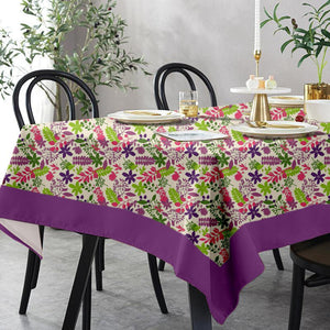 Lushomes 6 Seater Small Purple Printed Dining Table Cover Cloth Linen (Pack of 1, 78 x 55 inches) - Lushomes