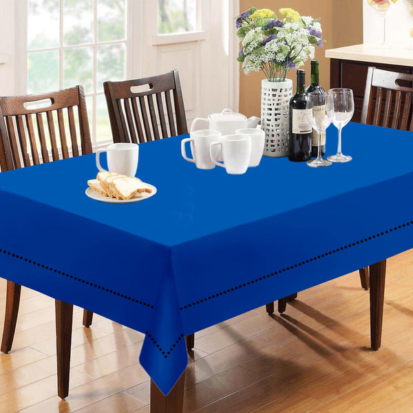 Lushomes Blue Diver Holestitch Cotton 8 Seater Dining Table Cover Cloth Linen (Pack of 1, 108 x 60 inches) - Lushomes