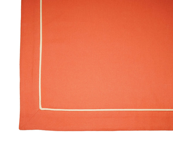 Lushomes 6 Seater Orange Dining Table Cover Cloth Linen with Beige Cord Piping (Pack of 1, 60 x 90 inches)
