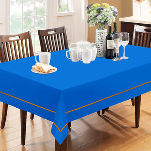 Lushomes 6 Seater Blue Dining Table Cover Cloth Linen with Orange Cord Piping (Pack of 1, 60 x 90 inches)