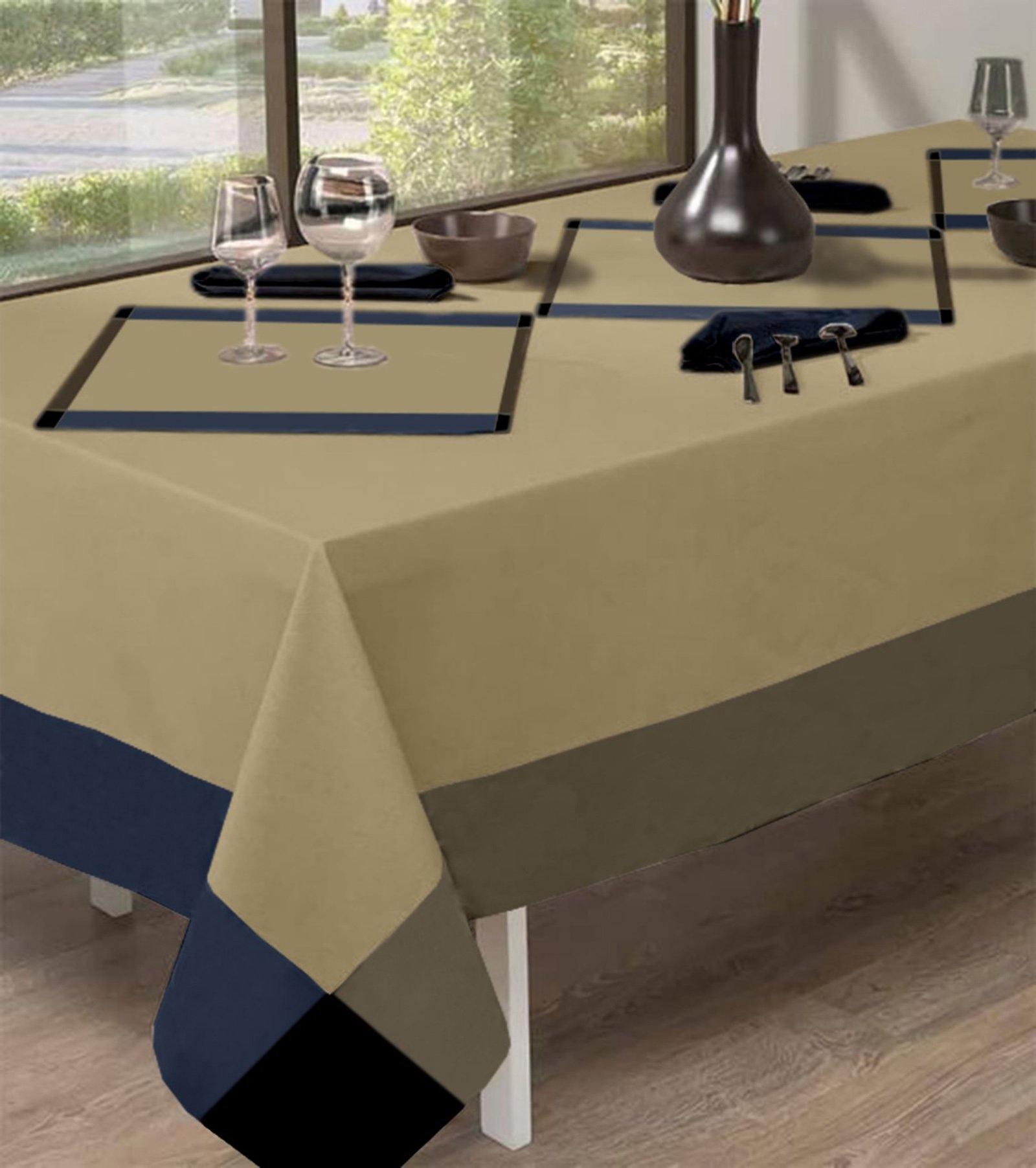 Lushomes Rectangle Navy/Beige Dining Tablecloth for Dinning Table 6 Seater Cotton - Lushomes
