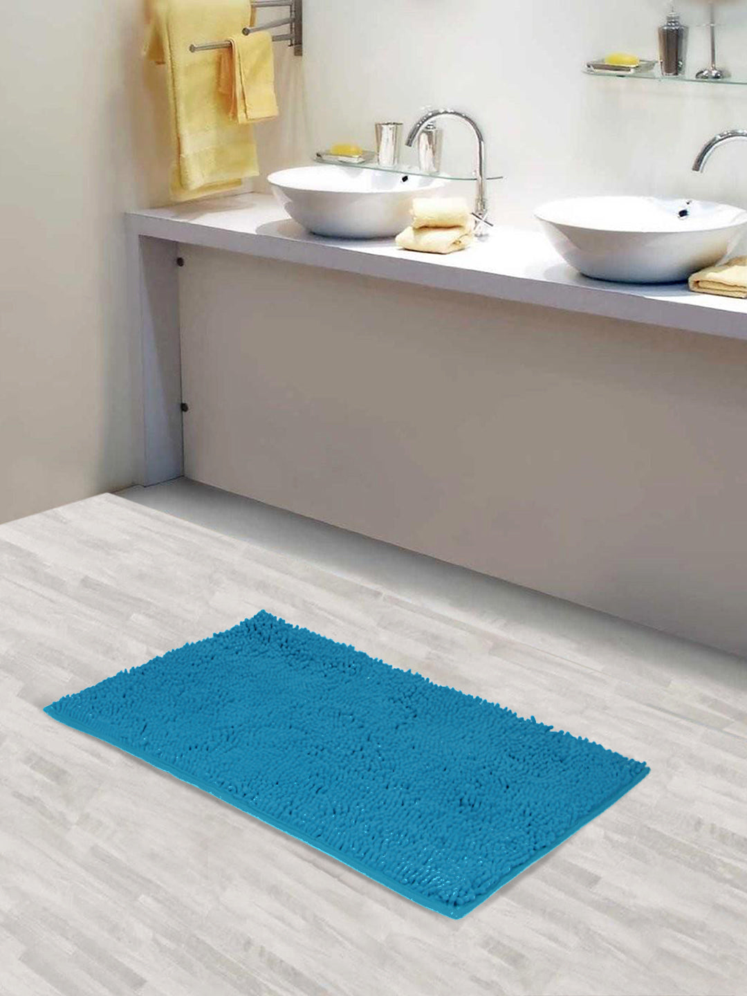 Lushomes Bathroom Mat, 2200 GSM Floor, bath mat Mat with High Pile Microfiber, anti skid mat for bathroom Floor, bath mat Non Slip Anti Slip, Premium Quality (20 x 30 inches, Single Pc, Blue)