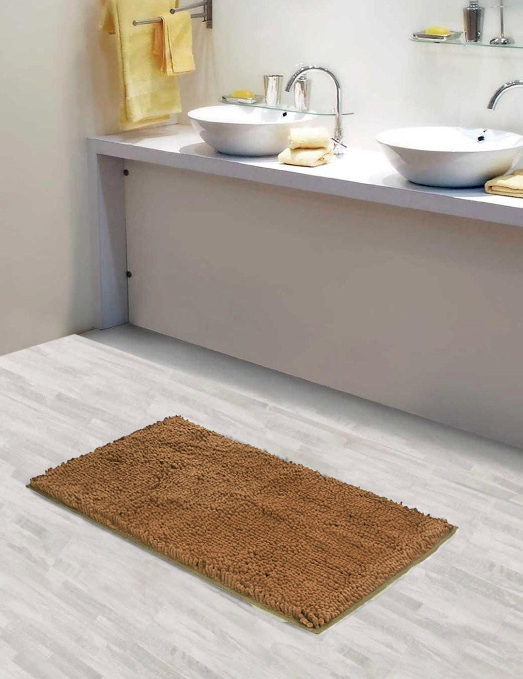 Lushomes Bathroom Mat, 2200 GSM Floor, bath mat Mat with High Pile Microfiber, anti skid mat for bathroom Floor, bath mat Non Slip Anti Slip, Premium Quality (20 x 30 inches, Single Pc, Beige)