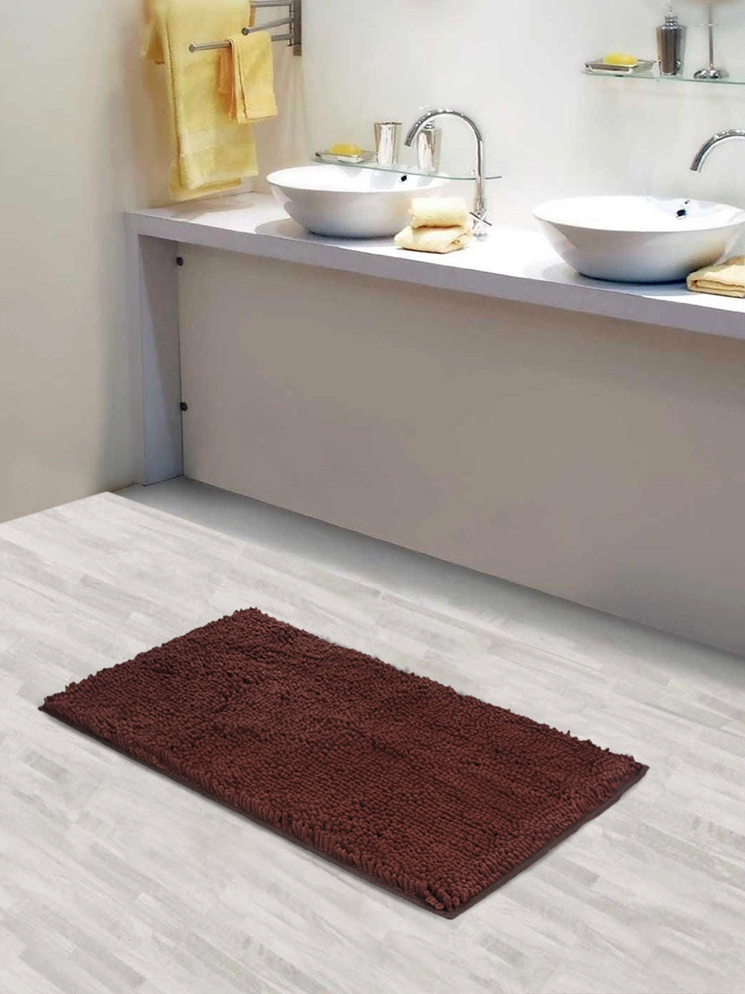 Lushomes Bathroom Mat, 2200 GSM Floor, bath mat Mat with High Pile Microfiber, anti skid mat for bathroom Floor, bath mat Non Slip Anti Slip, Premium Quality (20 x 30 inches, Single Pc, Dark Brown)