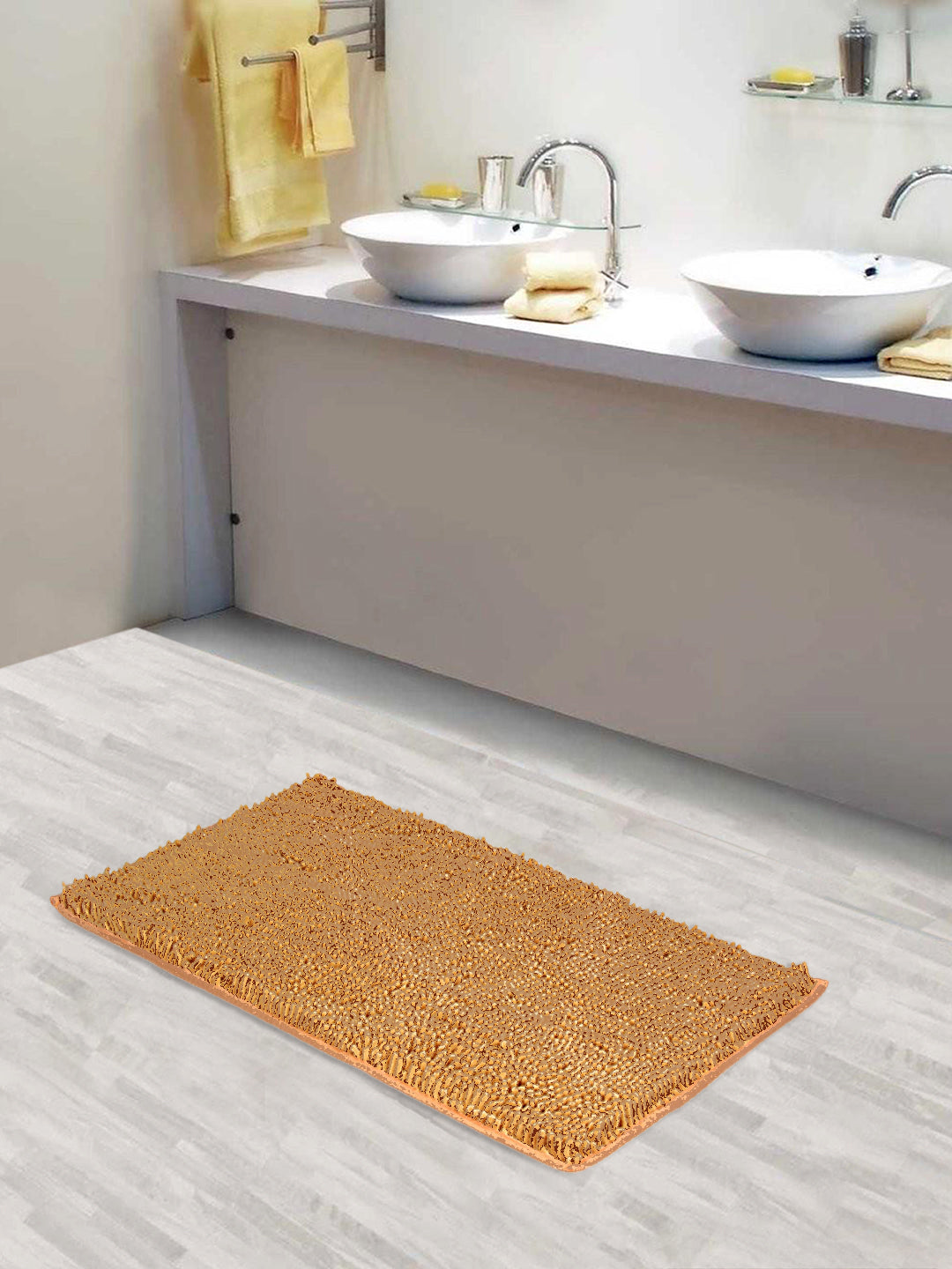 Lushomes Bathroom Mat, 2200 GSM Floor, bath mat Mat with High Pile Microfiber, anti skid mat for bathroom Floor, bath mat Non Slip Anti Slip, Premium Quality (20 x 30 inches, Single Pc, Light Brown)