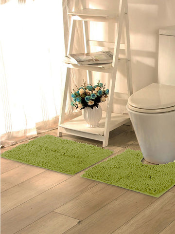 Lushomes Bathroom Mat, 2200 GSM Floor Mat with High Pile Microfiber, anti skid mat  with Contour footmat Anti Slip  (Bathmat Size 20 x 30 Inch, Contour Size 18 x 20 Inch, Single Pc, Green)