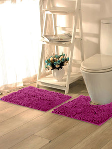 Lushomes Bathroom Mat, 2200 GSM Floor Mat with High Pile Microfiber, anti skid mat  with Contour footmat Anti Slip  (Bathmat Size 20 x 30 Inch, Contour Size 18 x 20 Inch, Single Pc, Rose Pink)