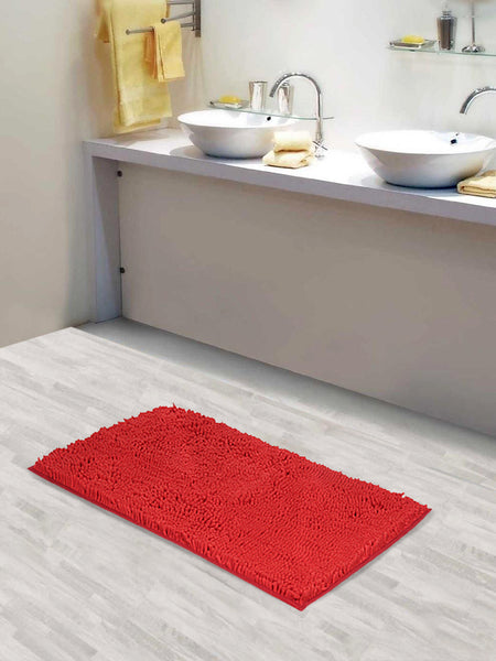 Lushomes Bathroom Mat, 2200 GSM Floor, bath mat Mat with High Pile Microfiber, anti skid mat for bathroom Floor, bath mat Non Slip Anti Slip, Premium Quality (16 x 24 Inch, Single Pc, Red)