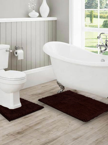 Lushomes Bathroom Mat, 2200 GSM Floor Mat with High Pile Microfiber, anti skid mat  with Contour footmat Anti Slip  (Bathmat Size 16 x 24 Inch, Contour Size 16 x 16 Inch, Single Pc, Dark Brown)