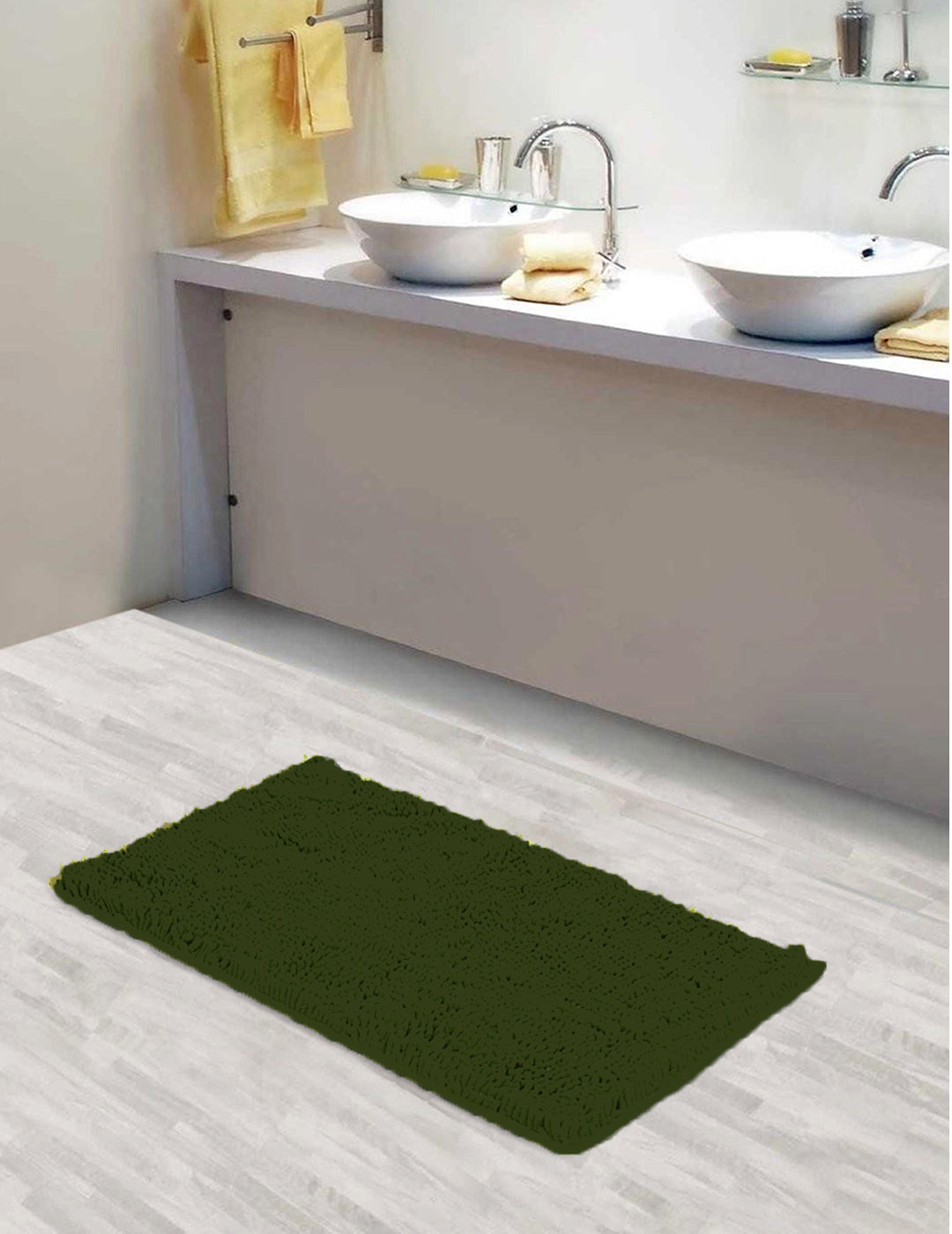 Lushomes bathroom mat, anti slip mat for bathroom floor, 1200 GSM Floor Mat with High Pile Microfiber, door mats for bathroom (16 x 24 Inch, Single Pc, Green)