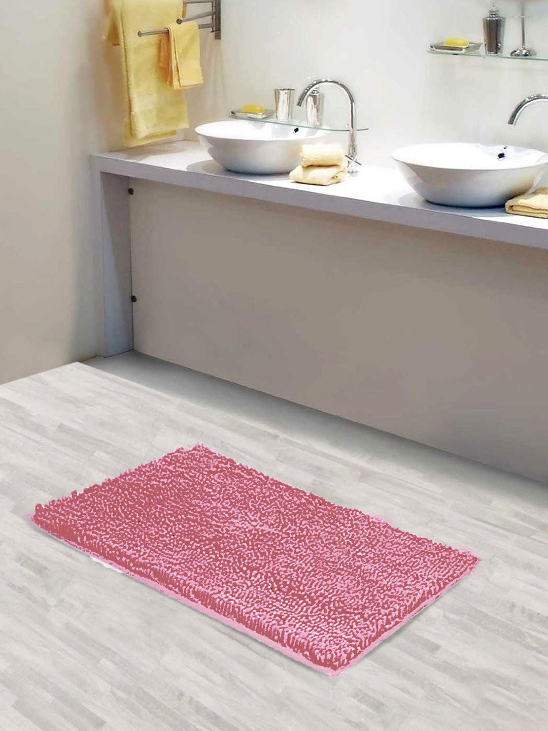 Lushomes Bathroom Mat, floor mats for home, anti slip mat, non slip mat, 1800 GSM Floor Mat with High Pile Microfiber, anti skid mat for bathroom floor (12 x 18 Inch, Single Pc, Pink)