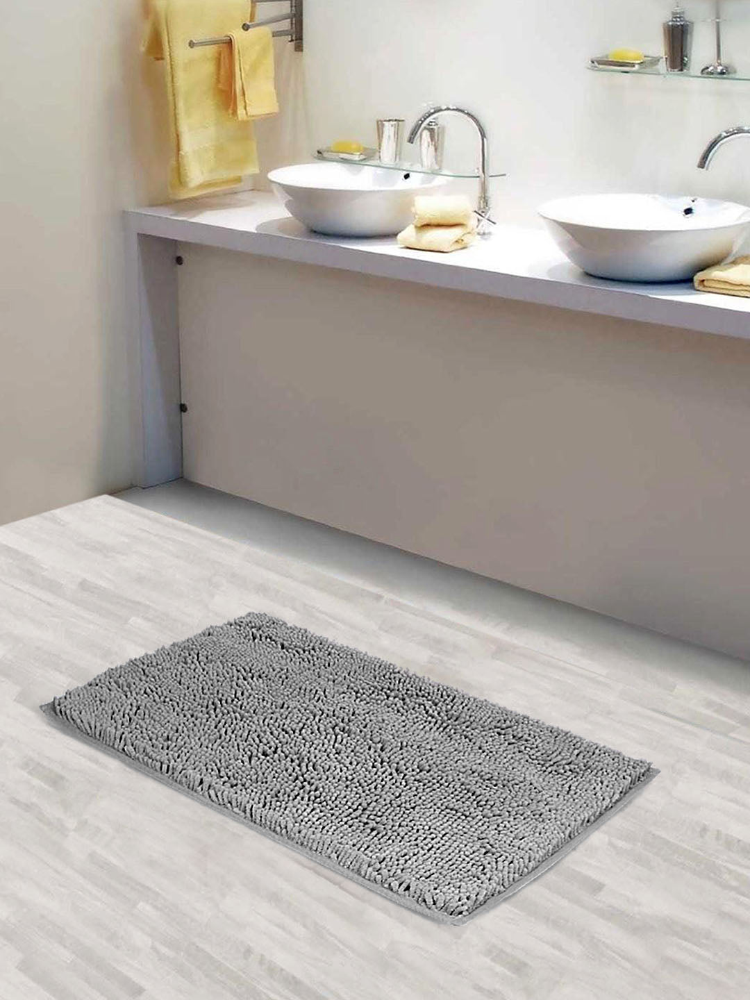 Lushomes Bathroom Mat, floor mats for home, anti slip mat, non slip mat, 1800 GSM Floor Mat with High Pile Microfiber, anti skid mat for bathroom floor (12 x 18 Inch, Single Pc, Dark Grey)