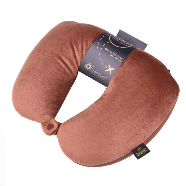 Lushomes Brown 2 in 1, Magic Travel Neck Pillow (Neck Pillow: 11 x 13 inches, Pillow: 10 x 12 inches, Single Pc)
