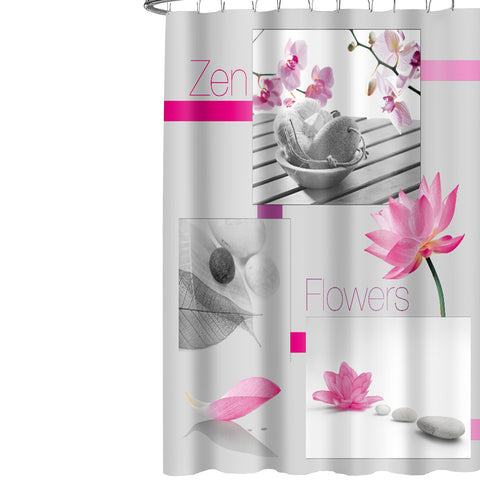 Lushomes shower curtain, Pink Flower Printed, Polyester waterproof 6x6.5 ft with hooks, non-PVC, Non-Plastic, For Washroom, Balcony for Rain, 12 eyelet & 12 Hooks (6 ft W x 6.5 Ft H, Pk of 1)