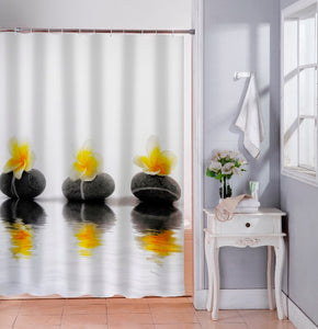 Lushomes shower curtain, Yellow Flower Printed, Polyester waterproof 6x6.5 ft with hooks, non-PVC, Non-Plastic, For Washroom, Balcony for Rain, 12 eyelet & 12 Hooks (6 ft W x 6.5 Ft H, Pk of 1)