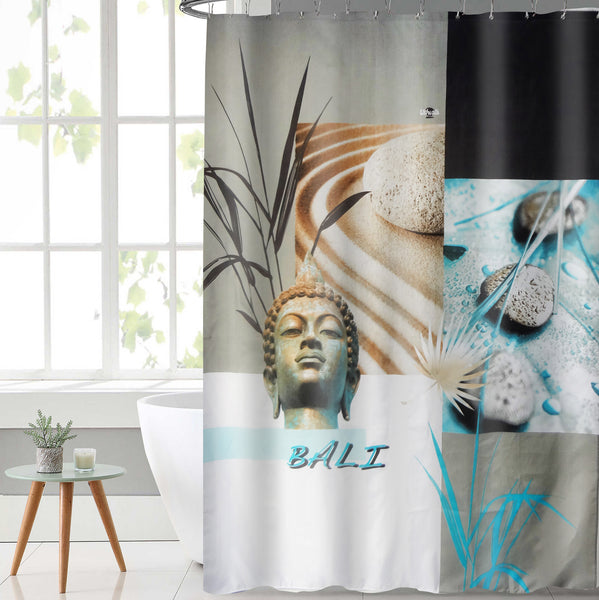 Lushomes shower curtain,  Bali Printed, Polyester waterproof 6x6.5 ft with hooks, non-PVC, Non-Plastic, For Washroom, Balcony for Rain, 12 eyelet & 12 Hooks (6 ft W x 6.5 Ft H, Pk of 1)