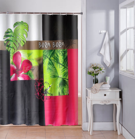 Lushomes shower curtain, Bora Bora Printed, Polyester waterproof 6x6.5 ft with hooks, non-PVC, Non-Plastic, For Washroom, Balcony for Rain, 12 eyelet & 12 Hooks (6 ft W x 6.5 Ft H, Pk of 1)