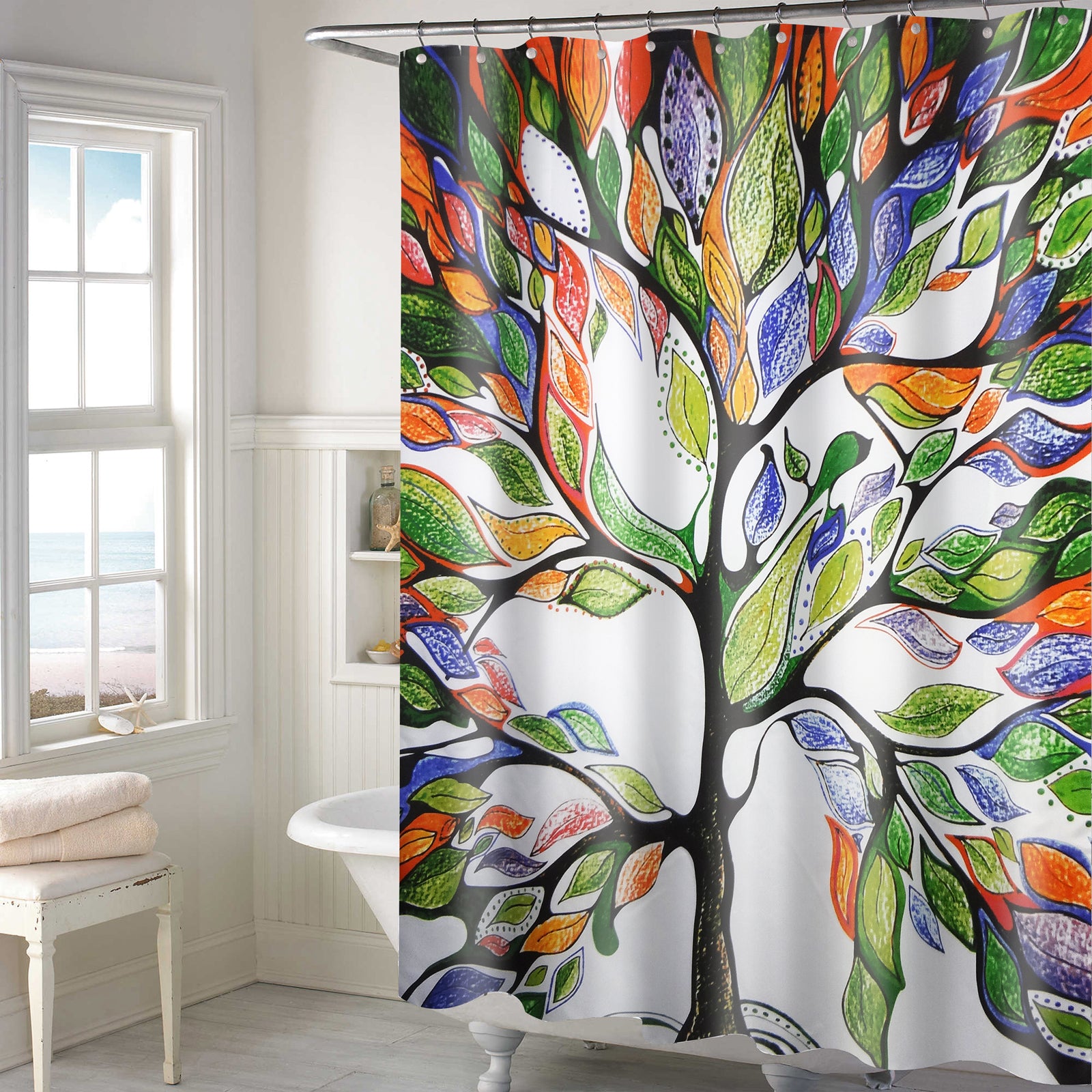 Lushomes shower curtain, Tree Printed, Polyester waterproof 6x6.5 ft with hooks, non-PVC, Non-Plastic, For Washroom, Balcony for Rain, 12 eyelet & 12 Hooks (6 ft W x 6.5 Ft H, Pk of 1)