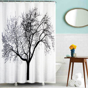 Lushomes shower curtain, Black Tree Printed Printed, Polyester waterproof 6x6.5 ft with hooks, non-PVC, Non-Plastic, For Washroom, Balcony for Rain, 12 eyelet & 12 Hooks (6 ft W x 6.5 Ft H, Pk of 1)