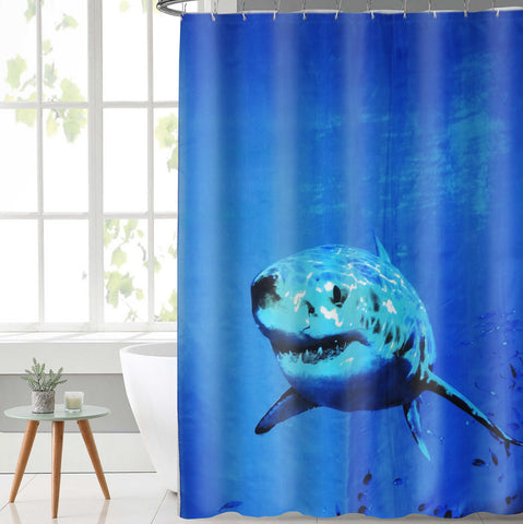 Lushomes shower curtain, Shark Printed Printed, Polyester waterproof 6x6.5 ft with hooks, non-PVC, Non-Plastic, For Washroom, Balcony for Rain, 12 eyelet & 12 Hooks (6 ft W x 6.5 Ft H, Pk of 1)