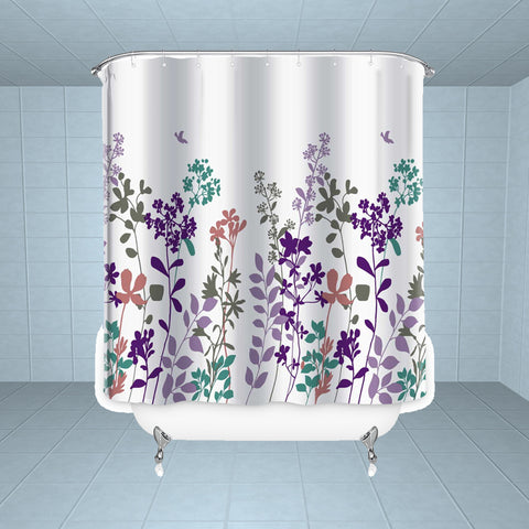 Lushomes shower curtain, Verbena Printed, Polyester waterproof 6x6.5 ft with hooks, non-PVC, Non-Plastic, For Washroom, Balcony for Rain, 12 eyelet & 12 Hooks (6 ft W x 6.5 Ft H, Pk of 1)