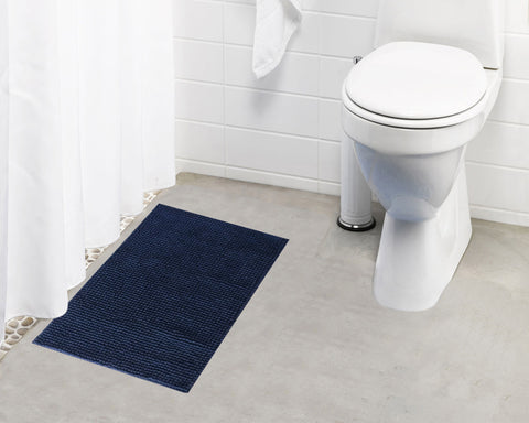 Lushomes Bathroom Mat, floor mats for home, anti slip mat, non slip mat 1800 GSM Floor Mat with High Pile Microfiber, Anti Skid Spray Backing  (12 x 18 Inch, Single Pc,Navy Blue)
