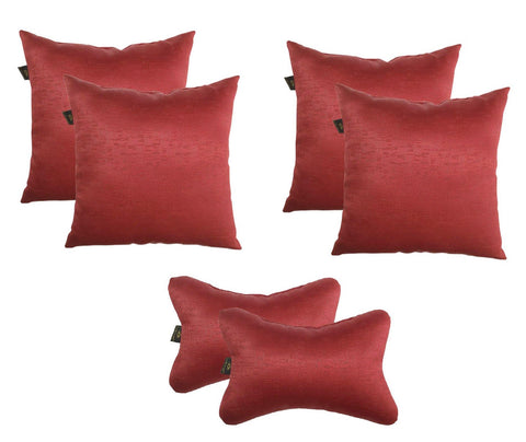 Lushomes Textured Blackout Red Car Set (4 pcs Cushions & 2 pcs Neck rest Pillow) - Lushomes