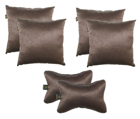 Lushomes Textured Blackout Dark Brown Car Set (4 pcs Cushions & 2 pcs Neck rest Pillow) - Lushomes