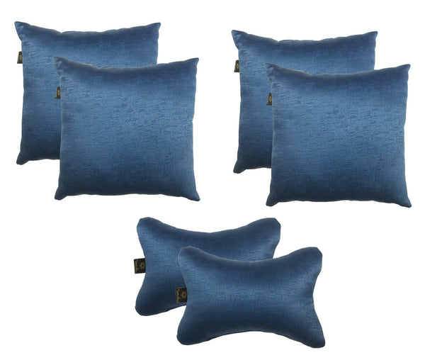 Lushomes Textured Blackout Blue Car Set (4 pcs Cushions & 2 pcs Neck rest Pillow) - Lushomes