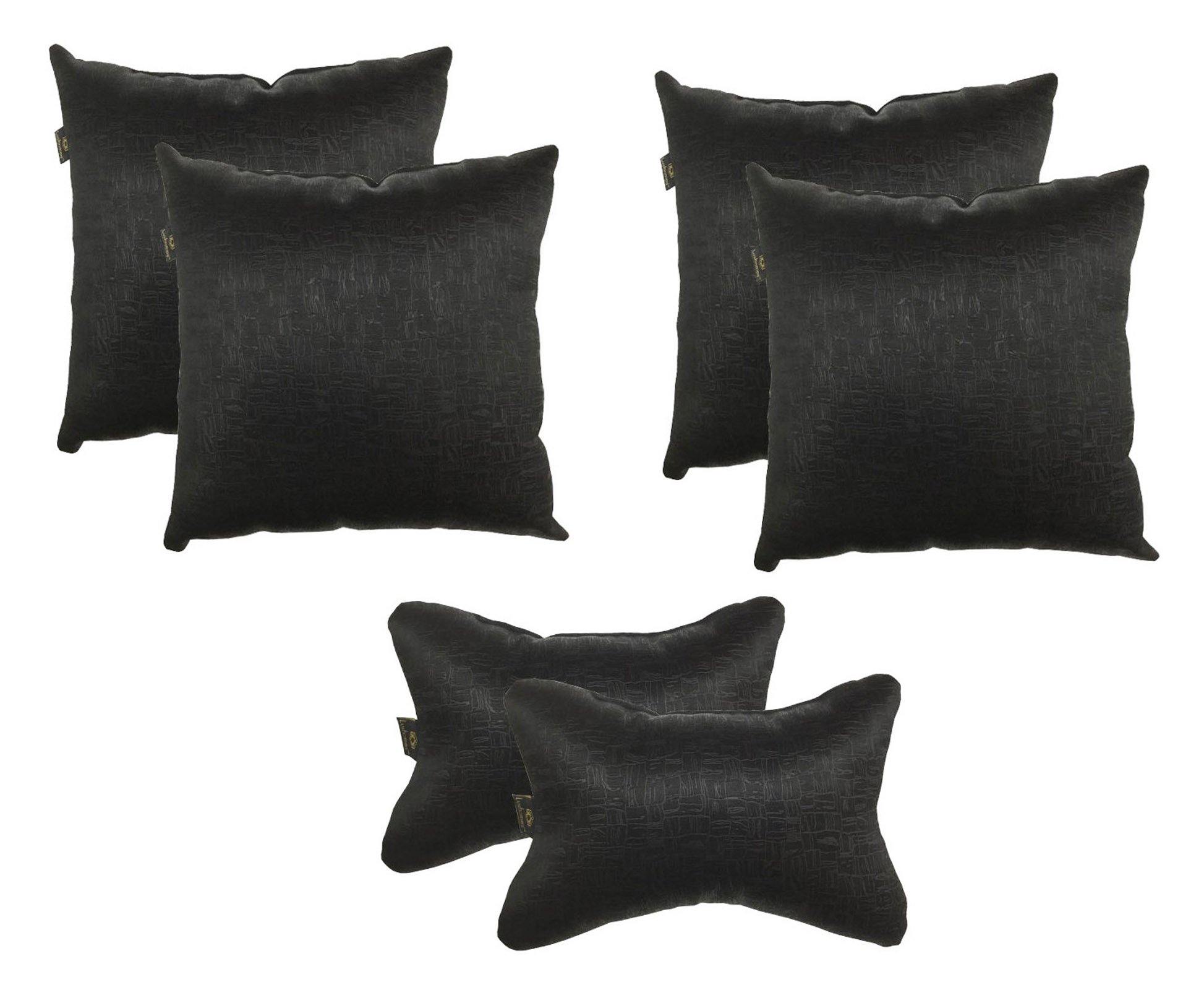Lushomes Textured Blackout Black Car Set (4 pcs Cushions & 2 pcs Neck rest Pillow) - Lushomes