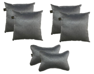 Lushomes Textured Blackout Dark Grey Car Set (4 pcs Cushions & 2 pcs Neck rest Pillow) - Lushomes
