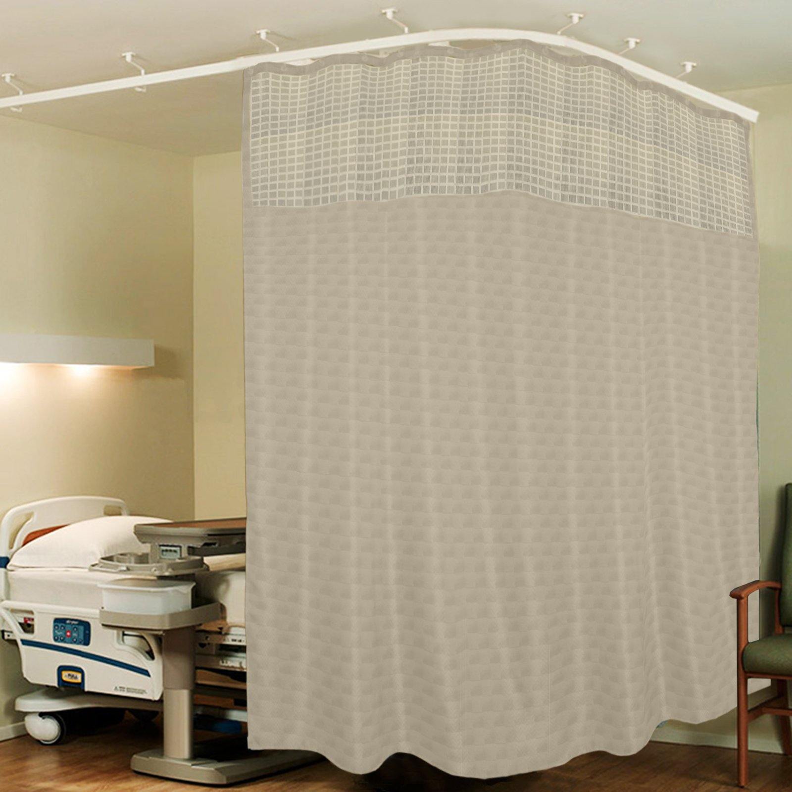 Lushomes Cream ICU Partition Cubes Square Net Hospital Curtain with 8 Eyelets and 8 C-Hooks (Size 244 X 215 cms, Single Pc, 2 partition Curtains Stitched Together) - Lushomes