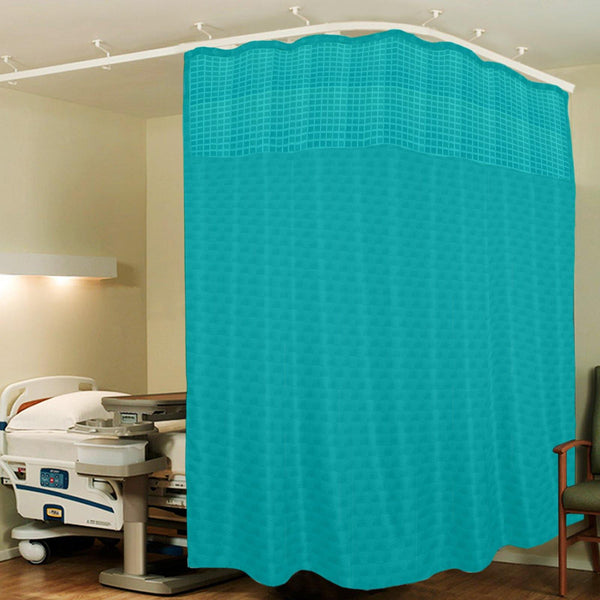Lushomes Dark Green ICU Partition Cubes Square Net Hospital Curtain with 8 Eyelets and 8 C-Hooks (Size 366 X 215 cms, Single Pc, 3 partition Curtains Stitched Together) - Lushomes