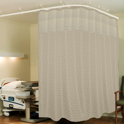 Hospital Partition Curtains, Clinic Curtains Size 16 FT W x 7 ft H, Channel Curtains with Net Fabric, 100% polyester 32 Rustfree Metal Eyelets 32 Plastic Hook, Cream, Box   (16x7 FT, Pk of 1)
