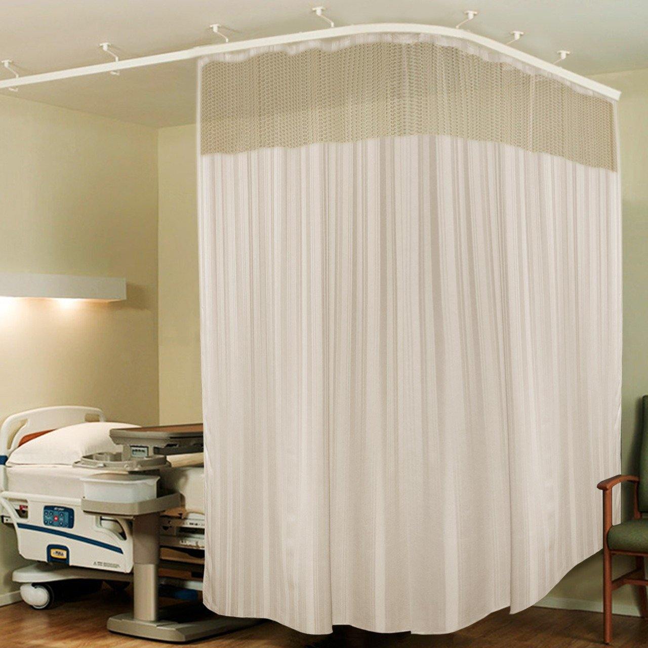 Lushomes Cream Full Sized Hospital ICU Bed Curtain with 16 Eyelets and 16 C-Hooks and Net(8Ft x 7Ft, 2 Panels Attached) - Lushomes