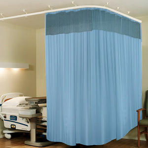Hospital Partition Curtains, Clinic Curtains Size 10 FT W x 7 ft H, Channel Curtains with Net Fabric, 100% polyester 20 Rustfree Metal Eyelets 20 Plastic Hook, Sky Blue, Stripes  (10x7 FT, Pk of 1)