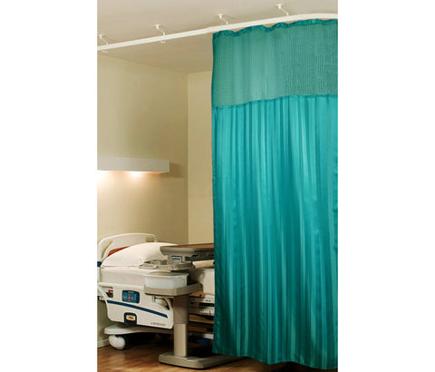Hospital Partition Curtains, Clinic Curtains Size 6 FT W x 7 ft H, Channel Curtains with Net Fabric, 100% polyester 12 Rustfree Metal Eyelets 12 Plastic Hook, Dark Green, Stripes  (6x7 FT, Pk of 1)